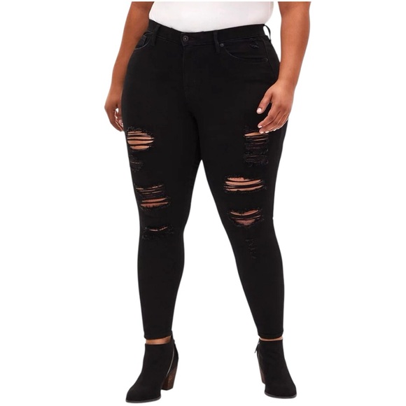 torrid Denim - Torrid Sky High Skinny Black Distressed Women's Jeans Size 20